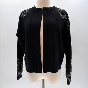 LIV Black/Jeweled/Lace Detailing Crop Cardigan NWT- S